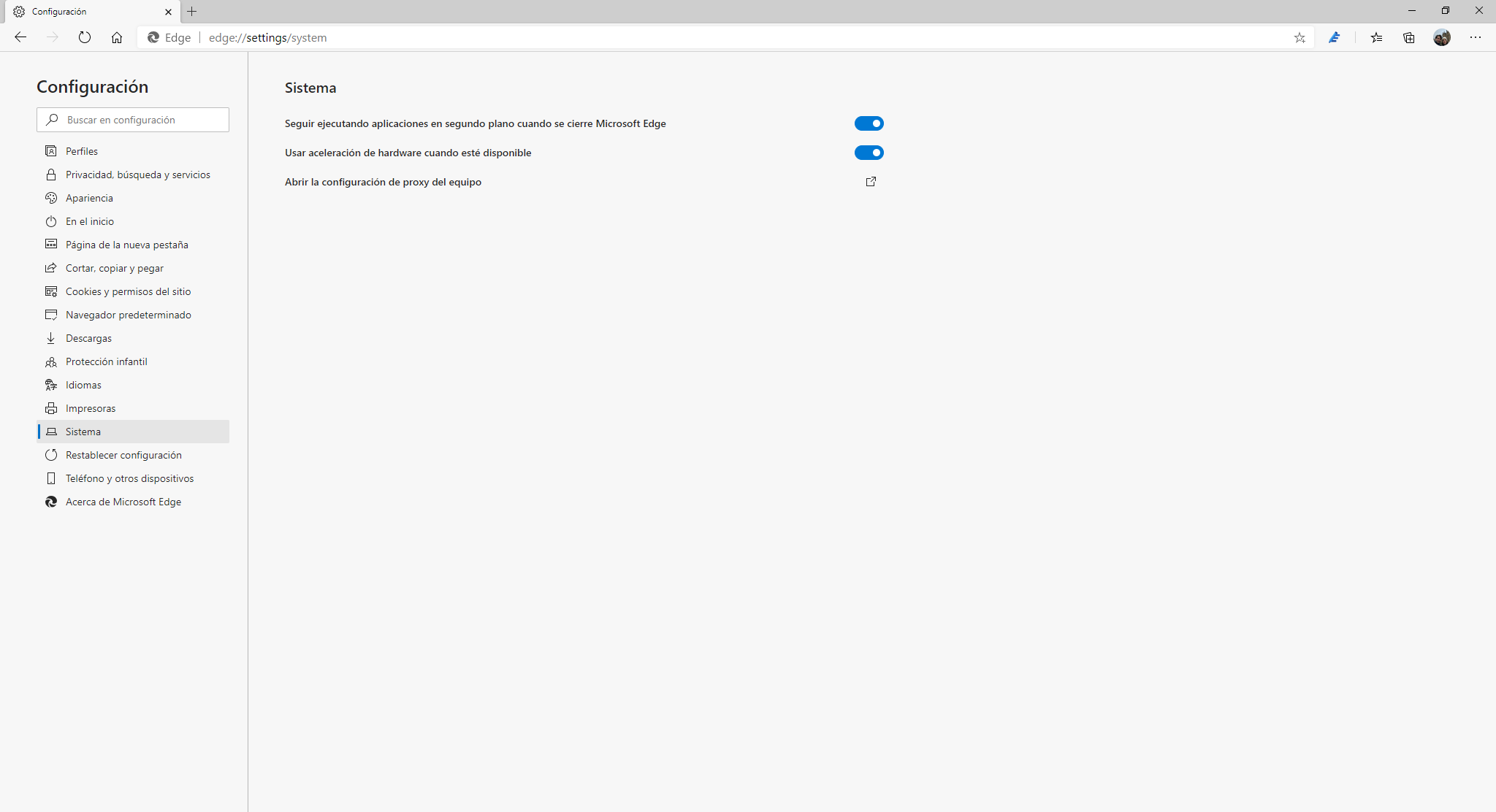 La zone système dans Microsoft Edge