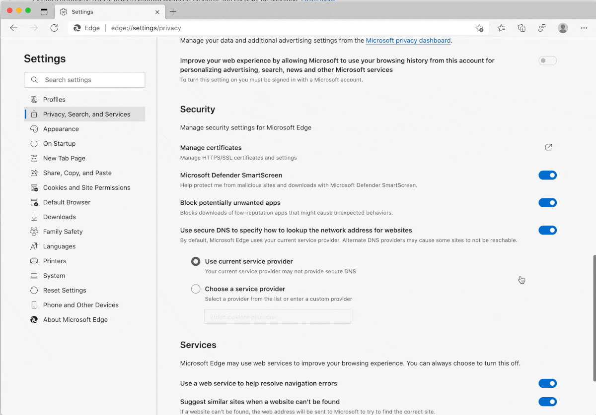 Découvrez les nouveautés en matière de confidentialité et de sécurité dans Microsoft Edge 88 4 Choisissez votre fournisseur DNS avec Edge