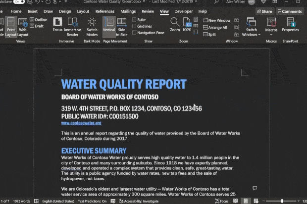 Microsoft Word aura bientôt un véritable mode sombre 2 Voici comment fonctionne le nouveau mode sombre de Word