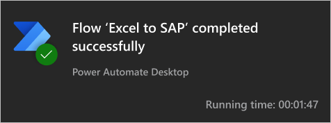 Notification Power Automate entre Excel et SAP