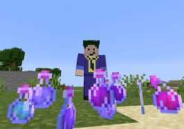 Barish looking at several potions on the ground.