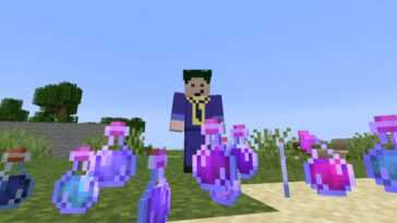 Guide de brassage et de potions Minecraft | Toutes les recettes de potions Minecraft 30 Barish looking at several potions on the ground.