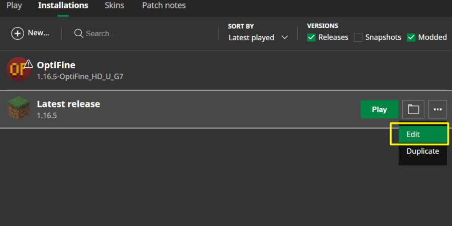 Comment allouer plus de RAM à Minecraft 3 Comment modifier le profil d'installation dans Minecraft.