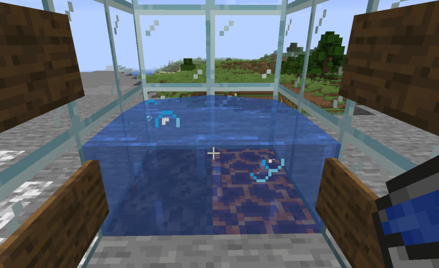 Comment faire un ascenseur à bulles dans Minecraft 4 La base d'un ascenseur d'eau avec de l'eau placée.