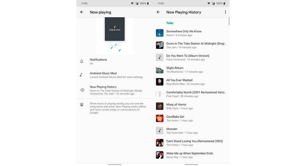 Vous pouvez désormais utiliser la fonction exclusive de lecture en cours du Google Pixel 4 Lecture en cours de l’historique des morceaux