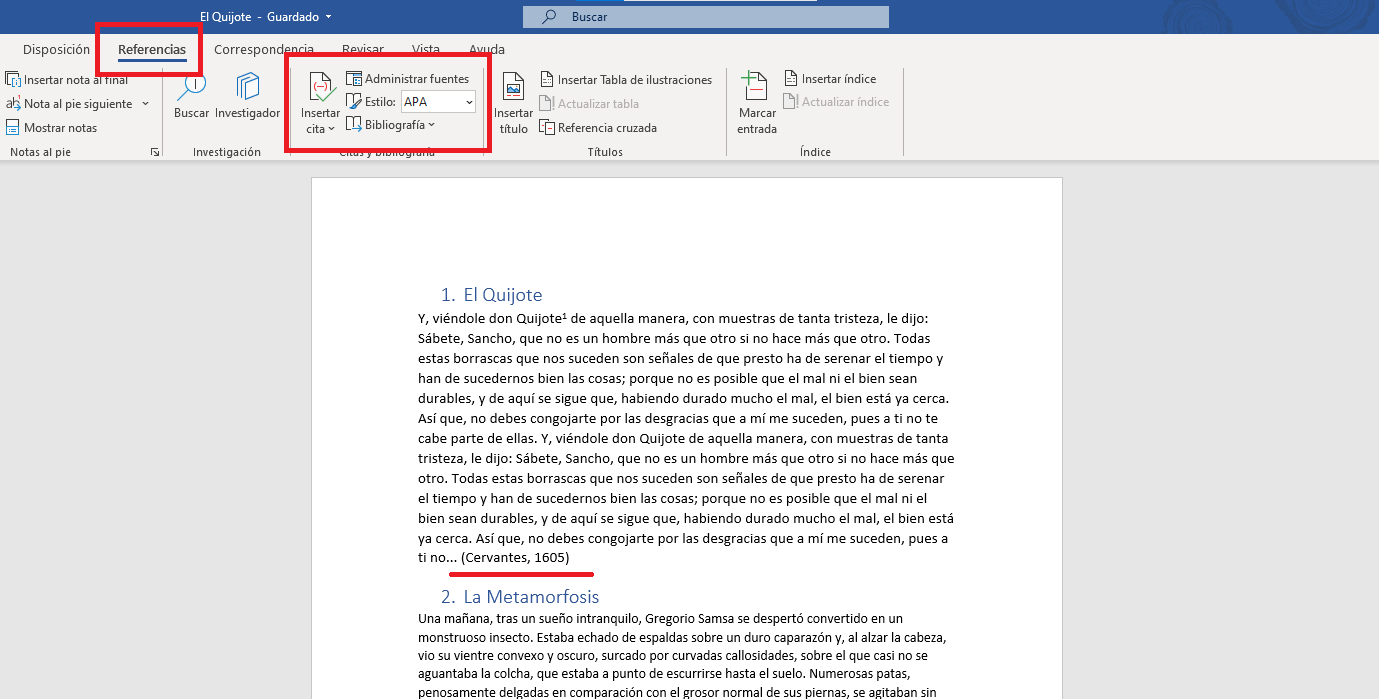 Rendez-vous APA dans Word