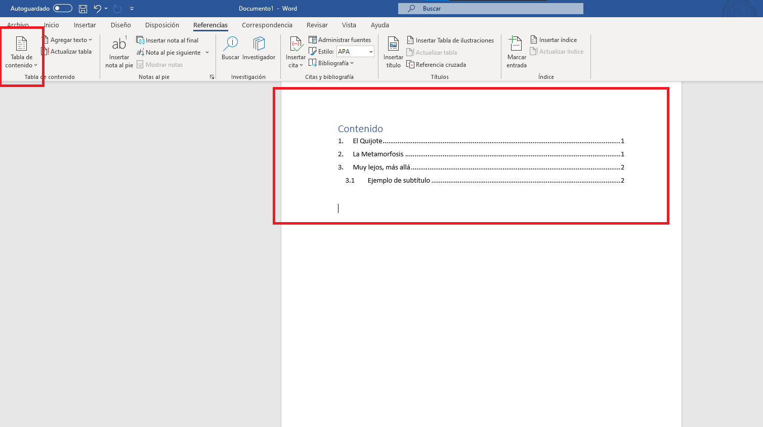 Index dans Word