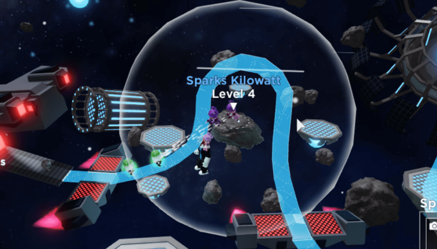 Comment obtenir le paquet secret de Sparks Kilowatt dans Tower Heroes | Champions du métaverse Roblox 3 Placer un héros Sparks dans Tower Heroes.