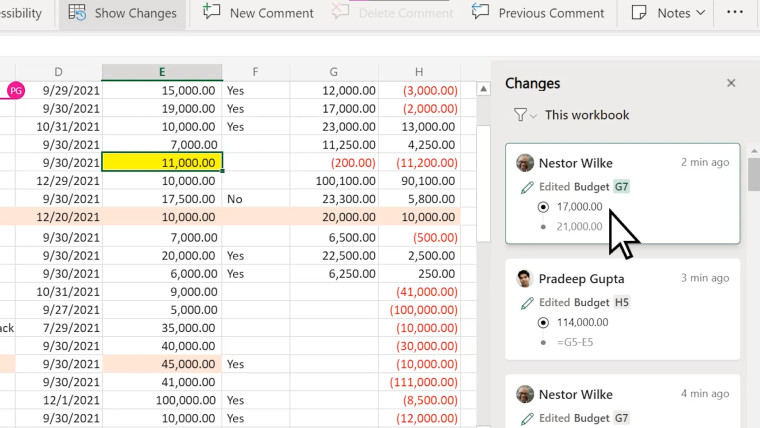 Excel Online est désormais plus collaboratif que jamais avec sa nouvelle fonctionnalité 2 La nouvelle option Excel Online Afficher les modifications