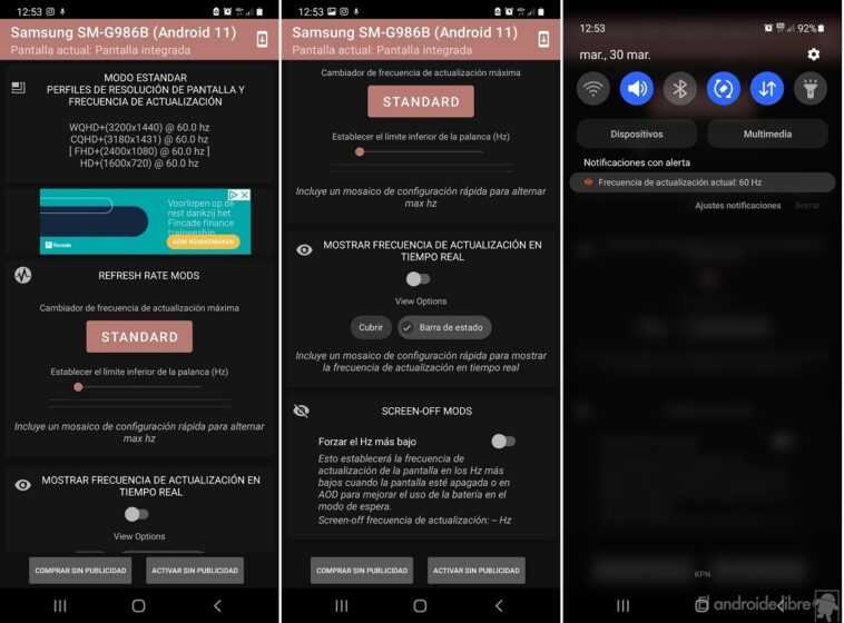 Galaxy Max Hz: l'application pour contrôler le taux de rafraîchissement écran sur votre mobile Samsung 1 Interface Galaxy Max Hz
