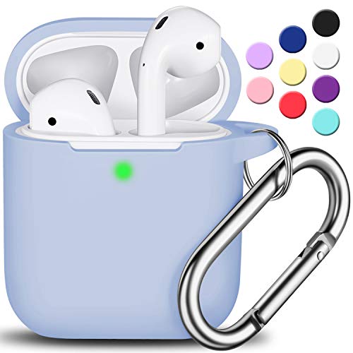Meilleur étui AirPods pour 2021 2 Housse de protection AirPods avec porte-clés, R-fun Protection complète en silicone Accessoires AirPods Housse de protection pour femme Fille avec boîtier de charge sans fil Apple AirPods, LED avant visible-bleu ciel