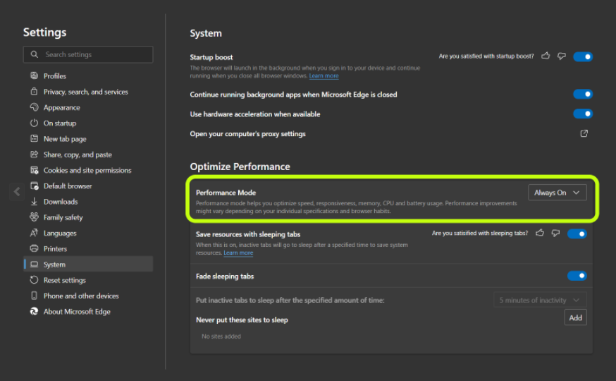Microsoft Edge prépare un "Mode Performance" pour les ordinateurs bas de gamme 2 Mode de performance Microsoft Edge