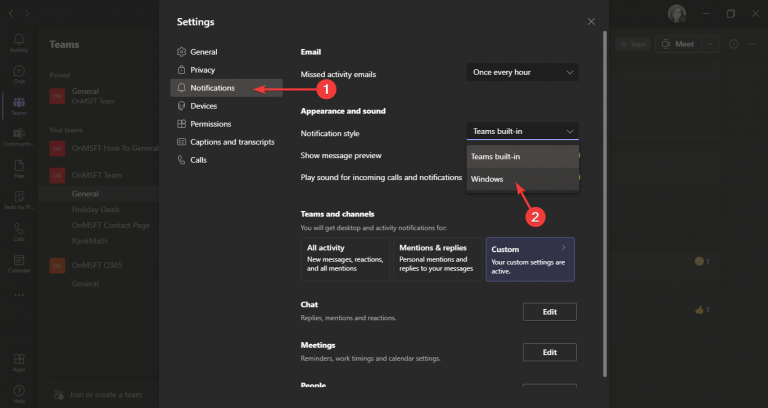 Microsoft Teams prend désormais en charge les notifications natives de Windows 10 2 Notifications Windows 10 dans Microsoft Teams