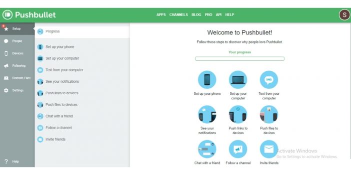 Comment envoyer (et recevoir) des messages sur un ordinateur portable ou un PC 7 capture d'écran d'une page de configuration sur pushbullet