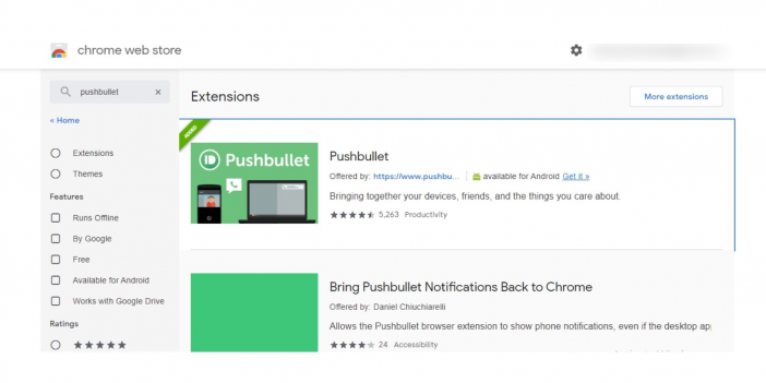 Comment envoyer (et recevoir) des messages sur un ordinateur portable ou un PC 6 capture d'écran de l'application pushbullet dans le Chrome Web Store