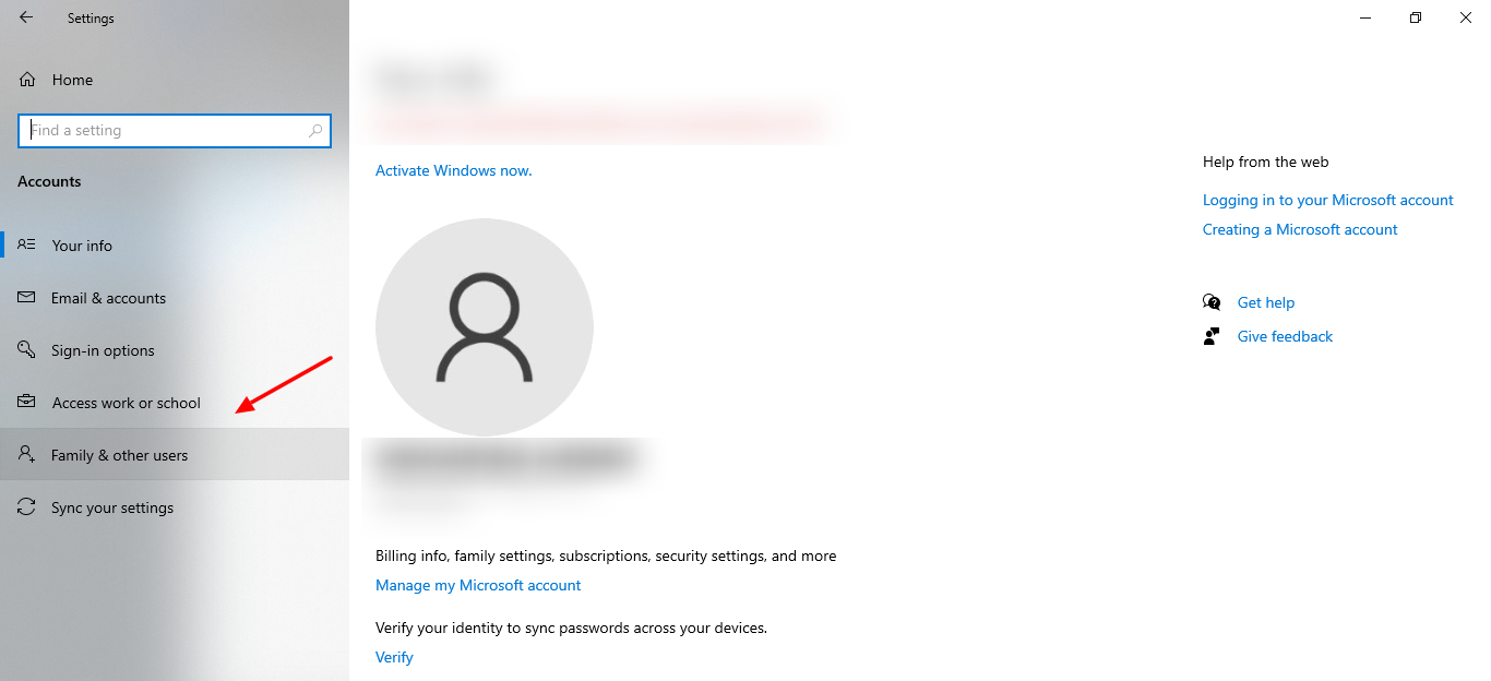 Comment utiliser le contrôle parental sur Windows 10 4 capture d'écran de l'onglet Famille et autres utilisateurs dans les paramètres de Windows 10