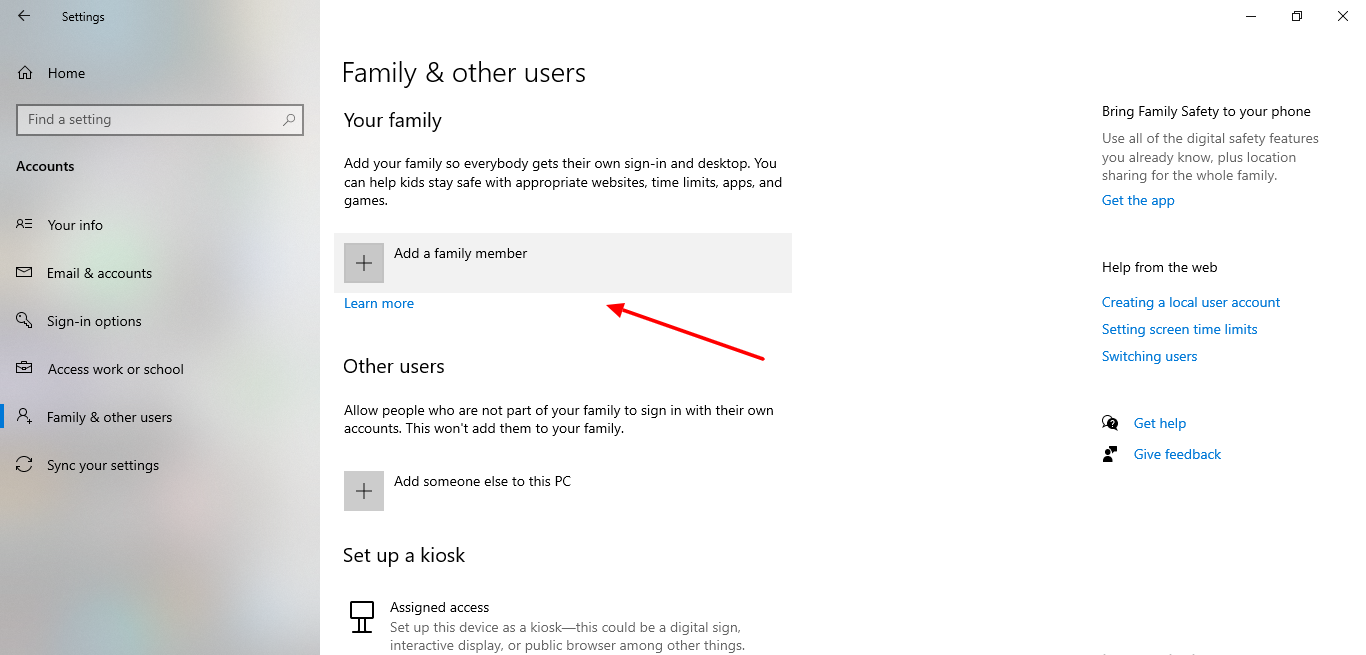 Comment utiliser le contrôle parental sur Windows 10 5 capture d'écran de Ajouter un compte de membre de la famille dans les paramètres de Windows 10