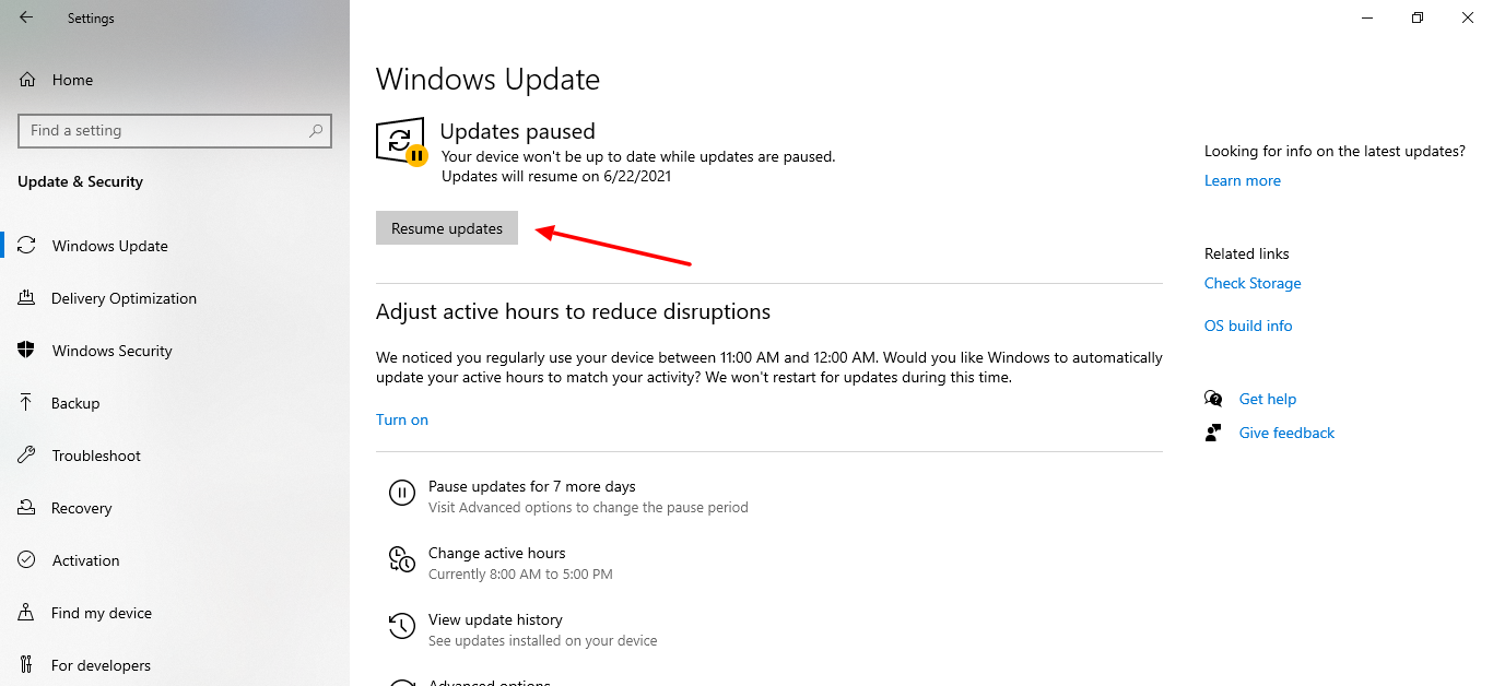 Comment suspendre les mises à jour sur Windows 10 6 capture d'écran de la façon de reprendre les mises à jour dans Windows 10
