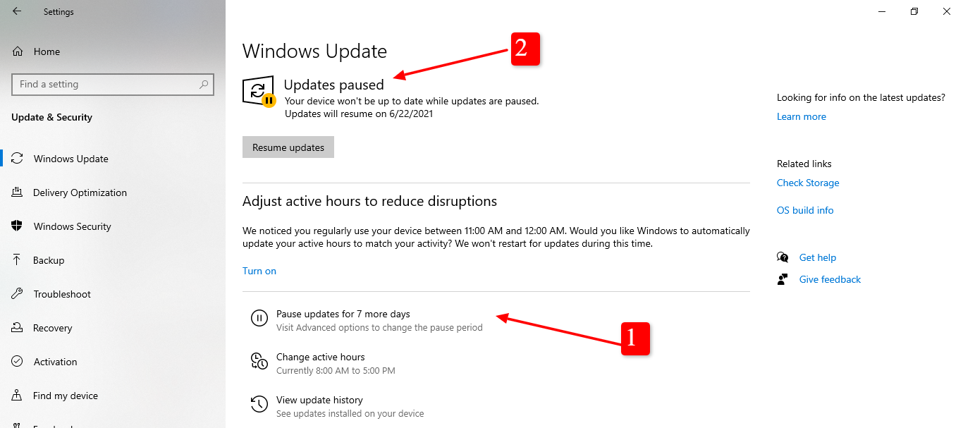 Comment suspendre les mises à jour sur Windows 10 5 capture d'écran de la mise à jour de Windows suspendue pendant 7 jours dans Windows 10