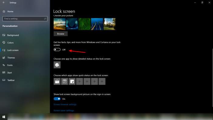 Comment désactiver les publicités sur votre écran de verrouillage Windows 10 8 capture d'écran de marquer le plaisir, bouton de vérification des faits sur Windows 10
