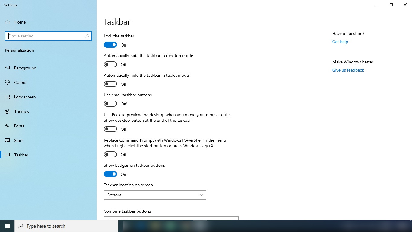 Comment masquer la barre des tâches dans Windows 10 3 la capture d'écran de la page de la barre des tâches dans les paramètres de Windows 10