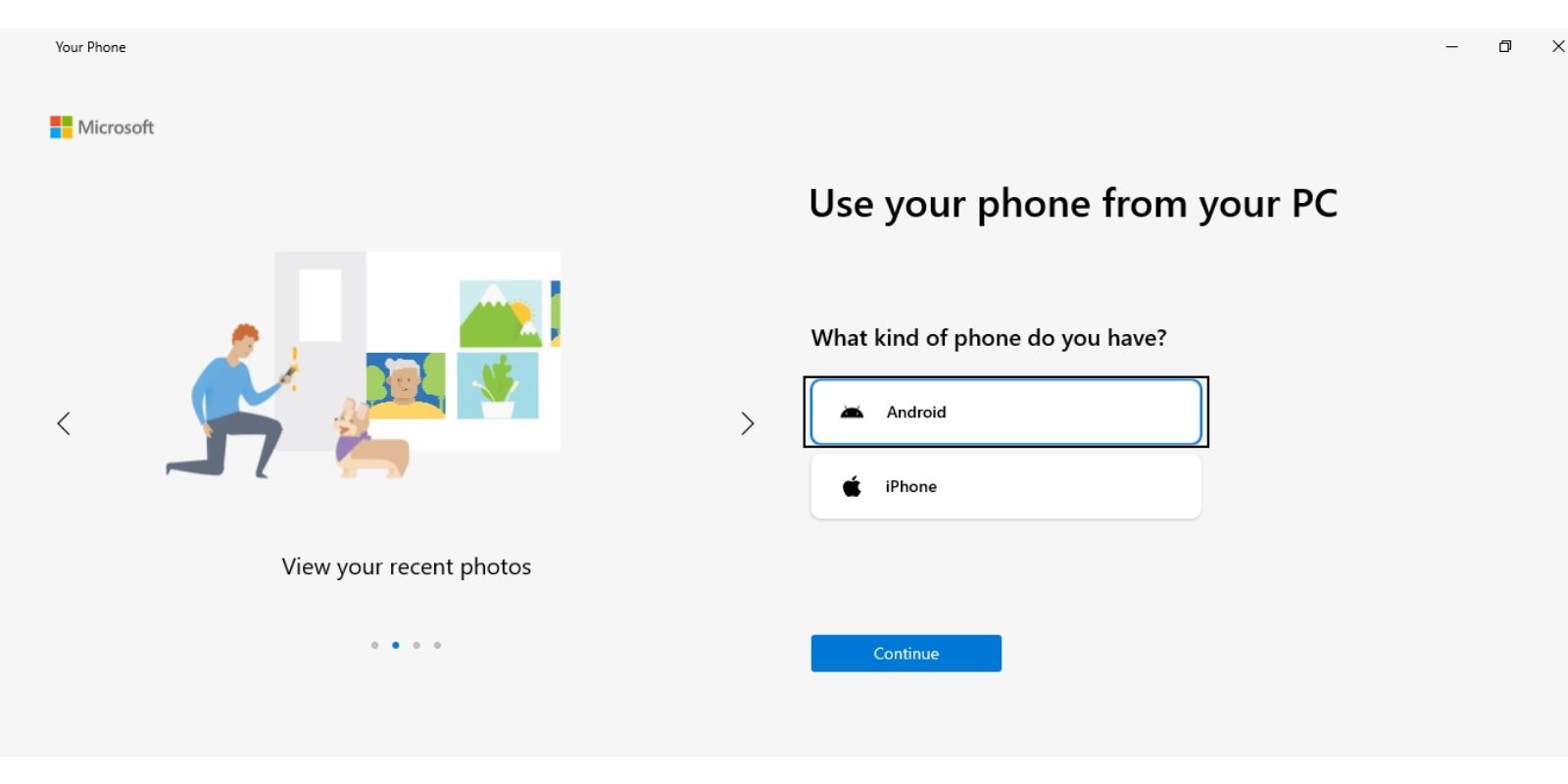 Comment envoyer (et recevoir) des messages sur un ordinateur portable ou un PC 3 Capture d'écran de l'application Your Phone demandant le système d'exploitation du téléphone