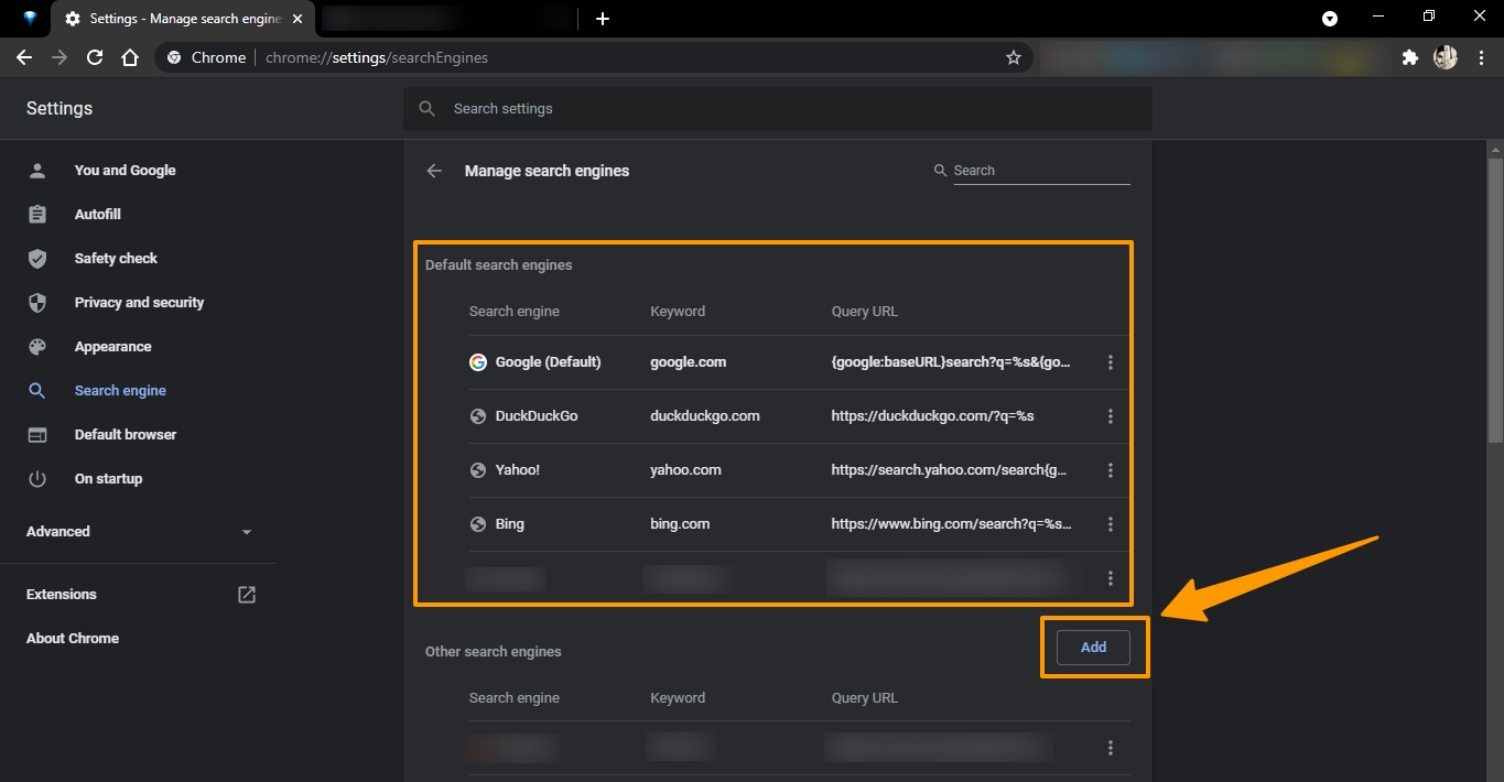 Comment changer le moteur de recherche par défaut dans les navigateurs 5 Ajout manuel de moteurs de recherche