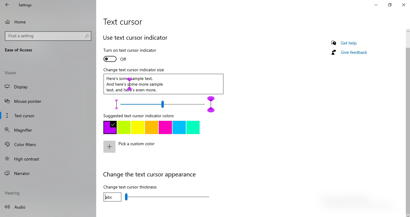 Cómo administrar las funciones de accesibilidad en Windows 10 9 Captura de pantalla del cursor de texto en Windows 10