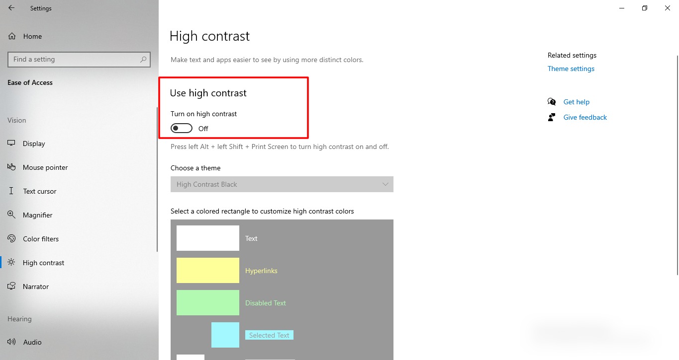 Cómo administrar las funciones de accesibilidad en Windows 10 12 Captura de pantalla de alto contraste en Windows 10