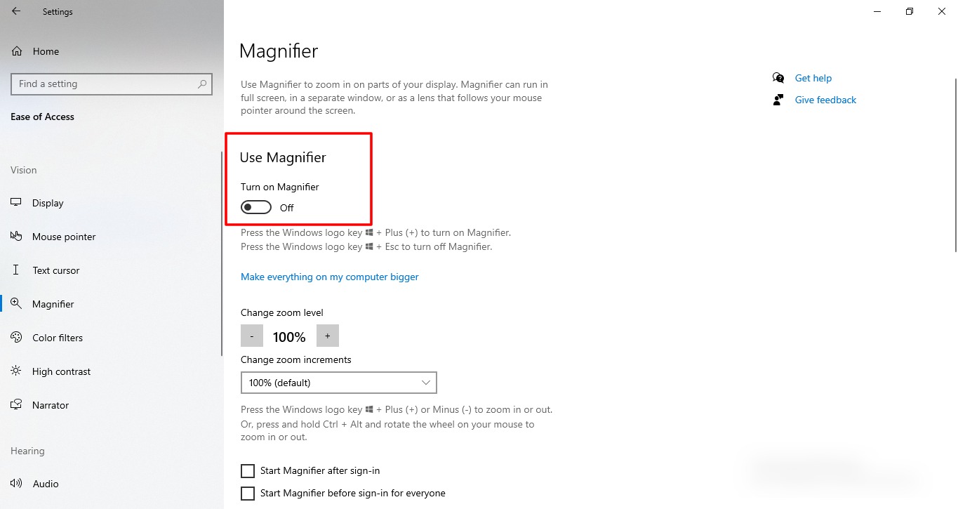 Cómo administrar las funciones de accesibilidad en Windows 10 10 Captura de pantalla de la función de lupa en Windows 10