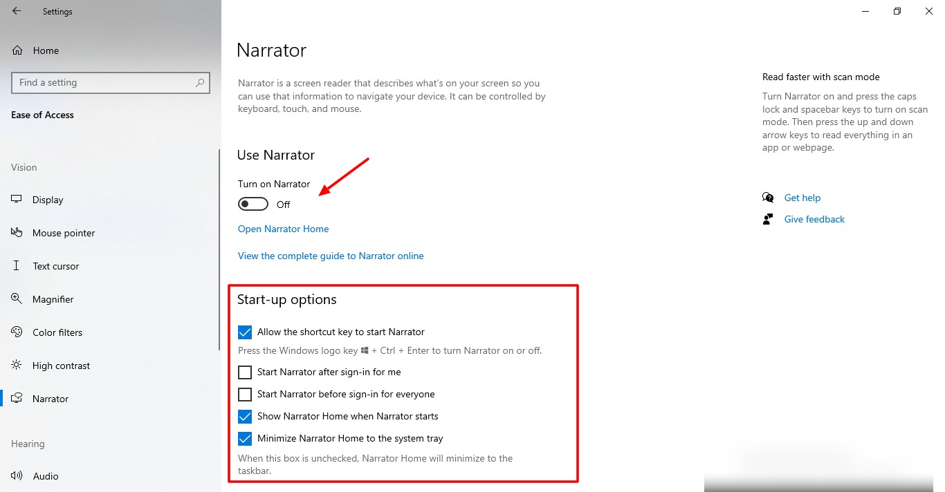 Cómo administrar las funciones de accesibilidad en Windows 10 13 Captura de pantalla de la función Narrador en Windows 10
