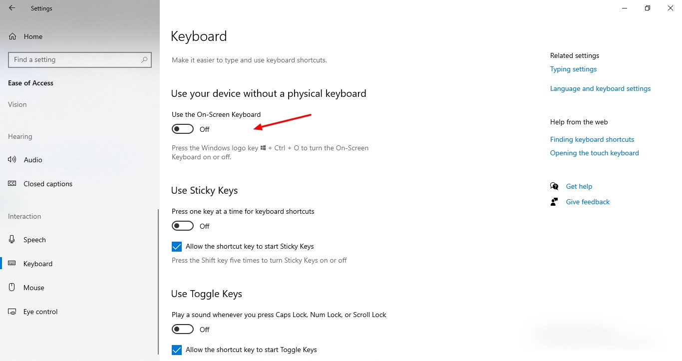 Cómo administrar las funciones de accesibilidad en Windows 10 17 captura de pantalla de la funcionalidad del teclado en Windows 1