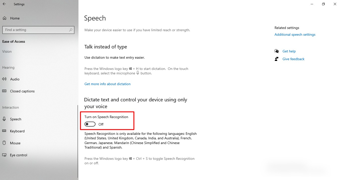 Cómo administrar las funciones de accesibilidad en Windows 10 16 Captura de pantalla de la función de voz en Windows 10