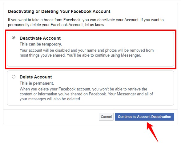 Comment désactiver ou désactiver un compte Facebook 4 Désactiver le compte Facebook