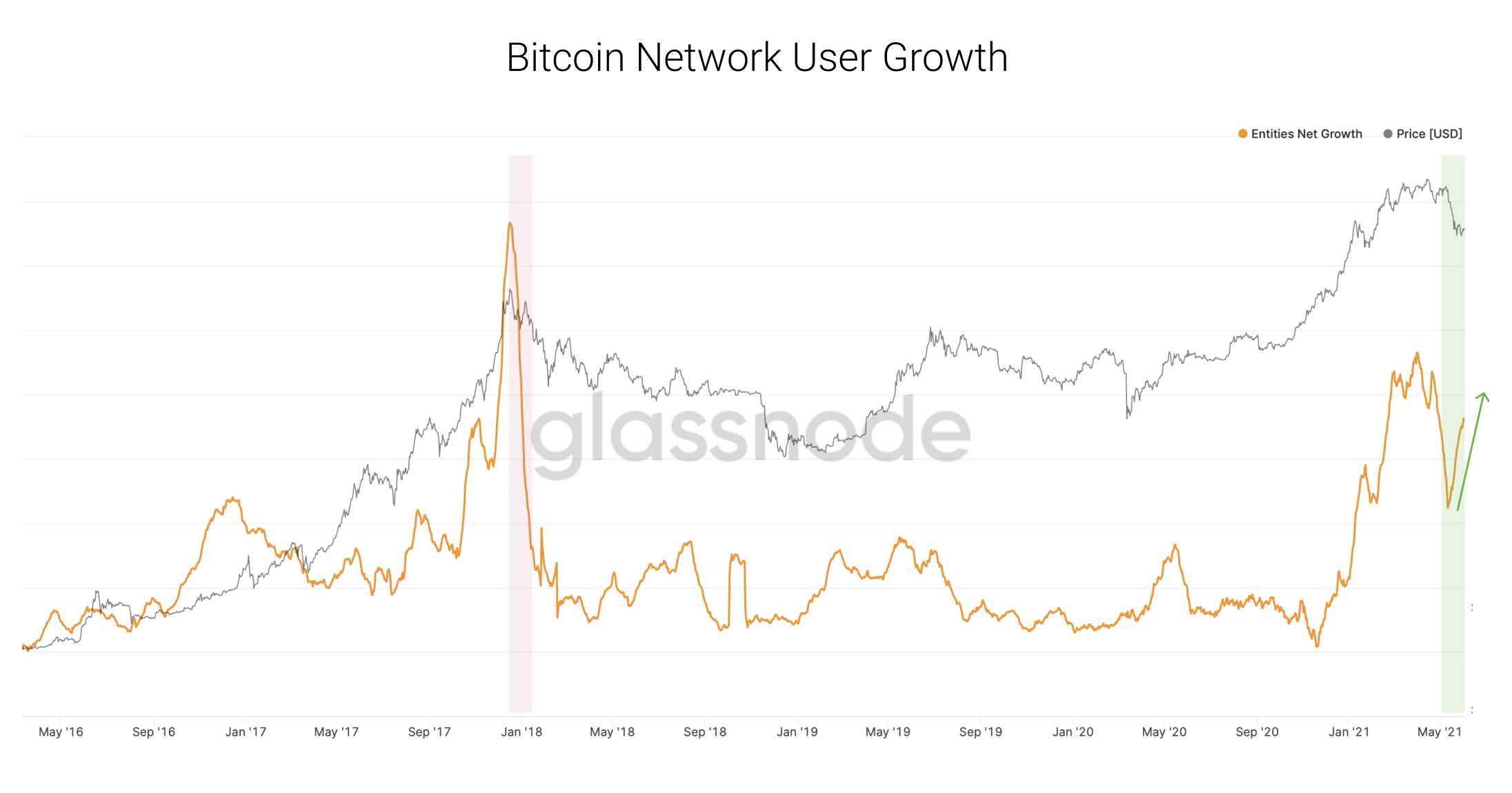 Recuperación de Bitcoin frustrada a medida que Elon Musk resurge, la adopción continúa | Criptomoneda 7 Tabla de crecimiento de usuarios de la red BTC