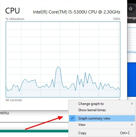 Comment afficher le panneau de performances caché sous Windows 10 6 Capture d'écran de la vue récapitulative du graphique dans le Gestionnaire des tâches sous Windows 10