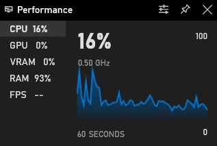 Comment afficher le panneau de performances caché sous Windows 10 11 Capture d'écran du panneau oPerformane de la barre de jeu sous Windows 10f