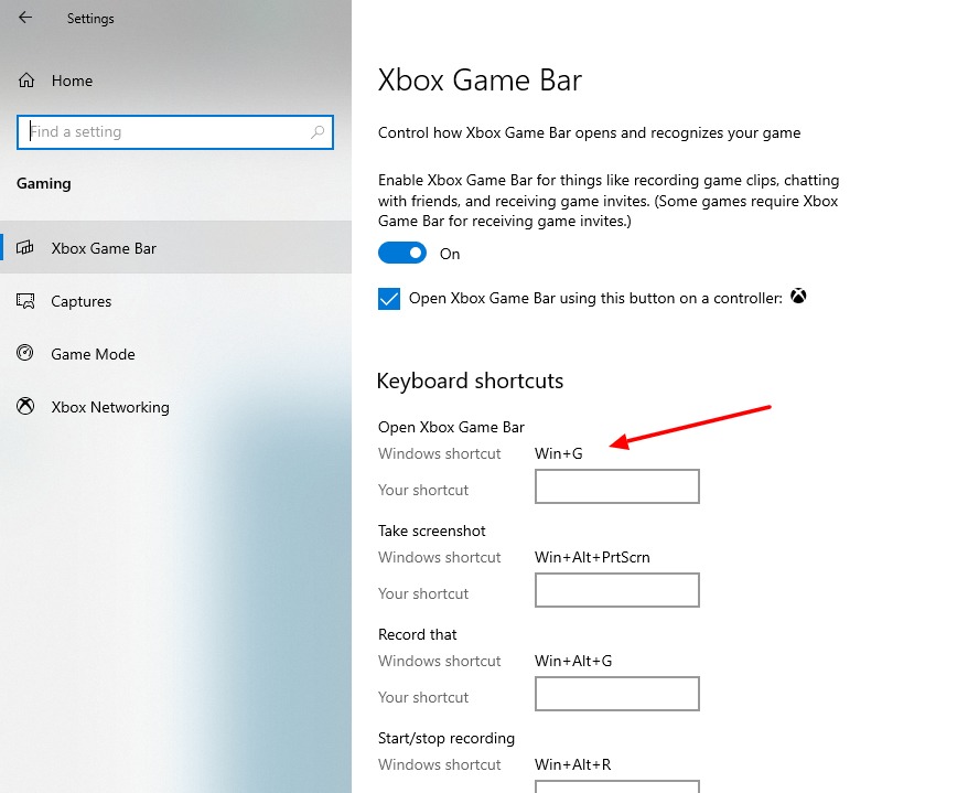 Comment afficher le panneau de performances caché sous Windows 10 10 capture d'écran de l'activation de la touche courte dans la barre de jeu Cbox sous Windows 10