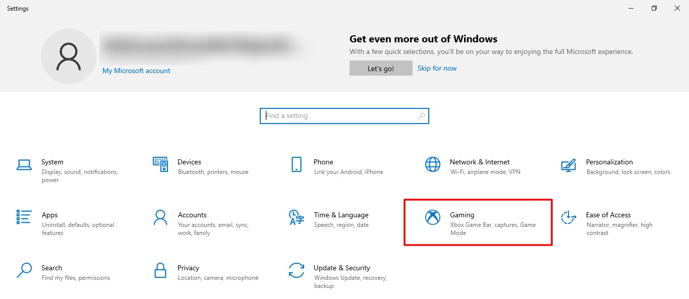 Comment afficher le panneau de performances caché sous Windows 10 9 Capture d'écran de l'onglet Jeux dans la configuration de Windows 10