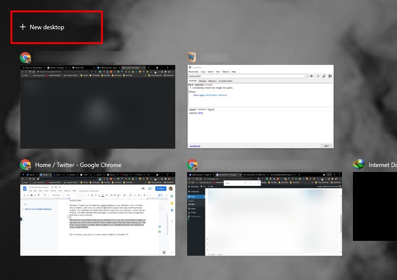 Comment utiliser plusieurs bureaux dans Windows 10 4 Capture d'écran de Ajouter un nouveau bureau dans la vue des tâches de Windows 10