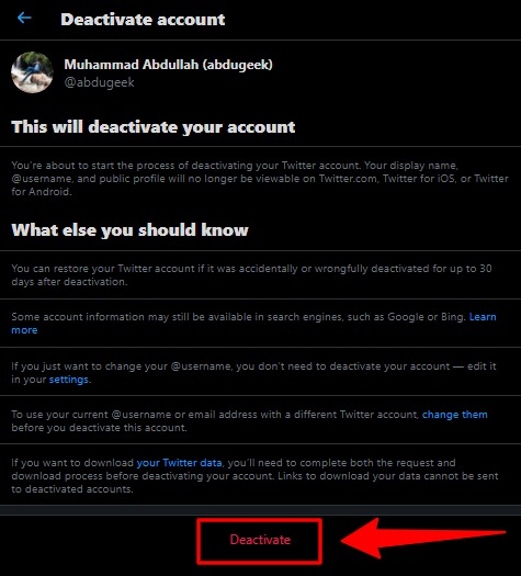 Cómo desactivar o eliminar una cuenta de Twitter 6 desactivar la página de la cuenta de twitter