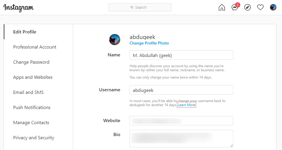 Comment désactiver ou supprimer un compte Instagram 4 modifier les paramètres du profil