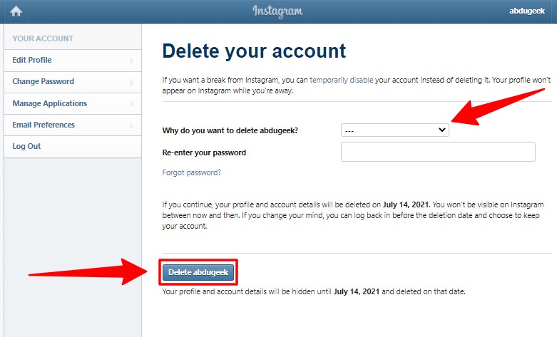 Comment désactiver ou supprimer un compte Instagram 7 Supprimer le compte Instagram