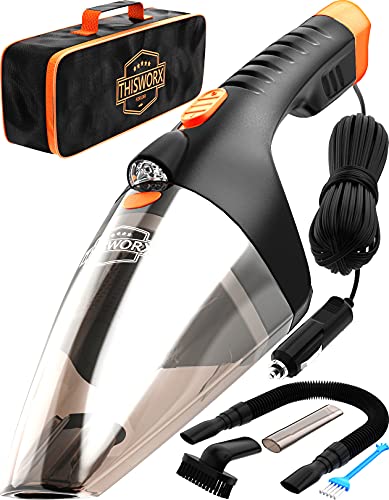 Les meilleurs aspirateurs de voiture en 2021 3 Aspirateur de voiture portable: Aspirateur à main haute puissance avec lumière LED - 110W 12v Meilleur kit d'accessoires pour voiture et auto pour détailler et nettoyer l'intérieur de la voiture - Câble de 16 pieds