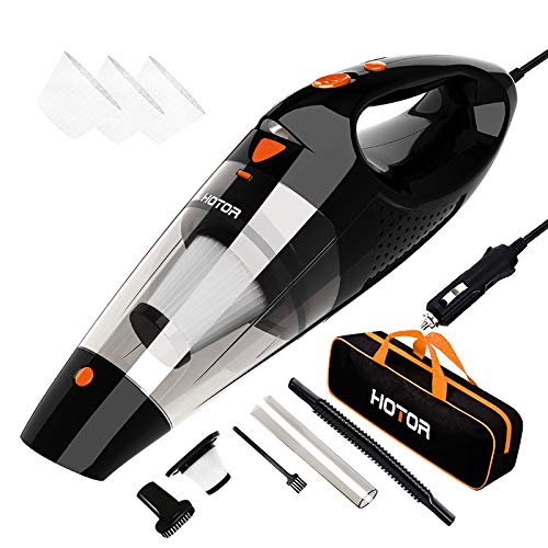 Les meilleurs aspirateurs de voiture en 2021 4 Aspirateur de voiture haute puissance, HOTOR Aspirateur de voiture portable DC 12V 16,4 pi Kit d'accessoires automatiques à main filaire pour les détails intérieurs de voiture - Noir et orange