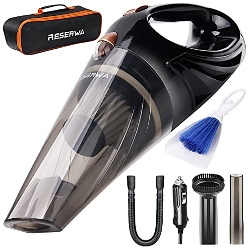 Reserwa [5th Gen] Aspirateur de voiture 12V 106W Aspirateur de voiture 4500PA Aspirateur automatique portable à aspiration beaucoup plus puissant avec cordon d'alimentation de 16,4 pi (5 m), sac de transport, brosse de nettoyage (noir)