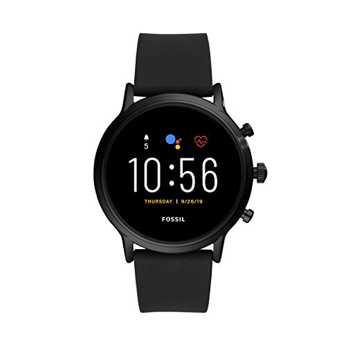 Fossil 44 mm Gen 5 Carlyle Acier Inoxydable et Montre Intelligente à Écran Tactile en Silicone avec Fréquence Cardiaque, Couleur : Noir (Modèle : FTW4025)
