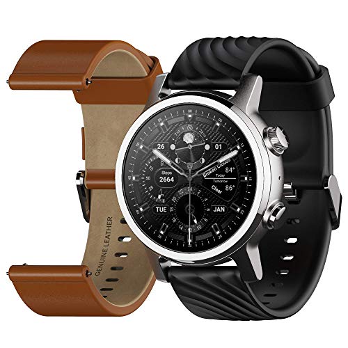 Moto 360 3rd Gen 2020 - Wear OS by Google - Écran tactile - Montre connectée de luxe en acier inoxydable - Bracelets de sport en cuir véritable et à fort impact - Gris acier