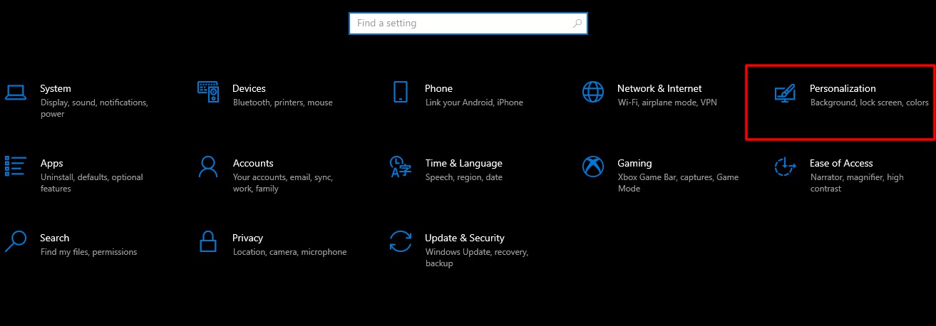 Comment masquer les applications « les plus utilisées » dans le menu Démarrer de Windows 10 4 Capture d'écran de l'onglet Personnalisation dans les paramètres de Windows 10