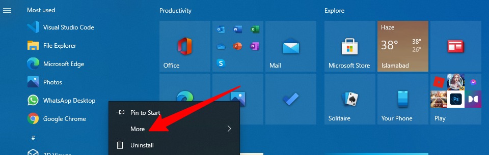 Comment masquer les applications « les plus utilisées » dans le menu Démarrer de Windows 10 7 Capture d'écran de la suppression d'une application de l'application la plus utilisée dans le menu Démarrer